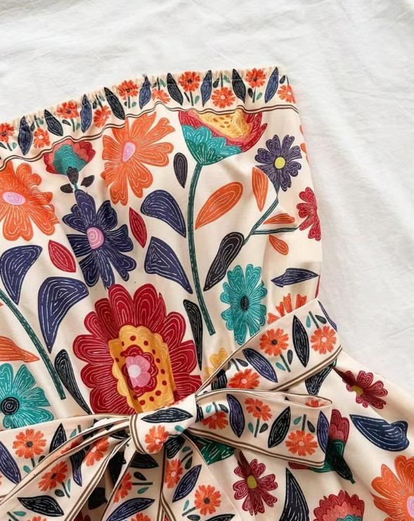 Colorful Folk Floral Print Short Romper