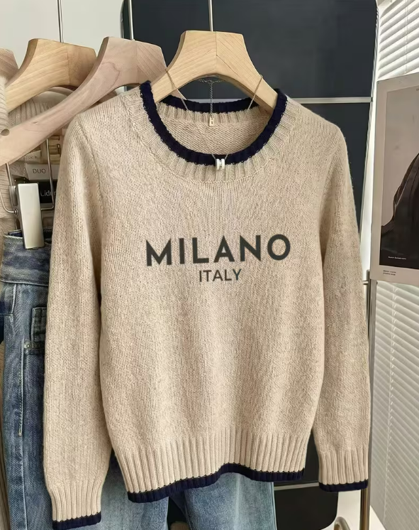 Women's Vintage Print Color-Block Milano Italy Sweater