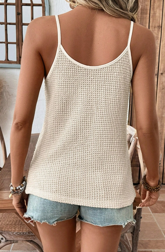 Crochet Knit Lace Trim V Neck Cami Tank Top
