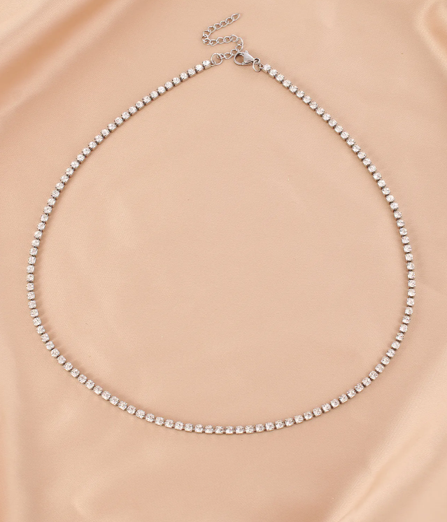 Stainless Steel Zircon Tennis Bracelet & Necklace
