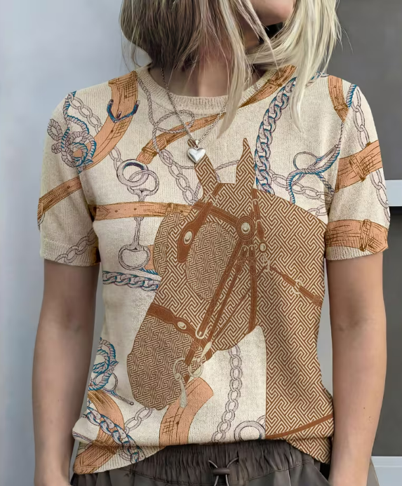 Women's Summer Solstice Printed Short-Sleeve Mesh Top