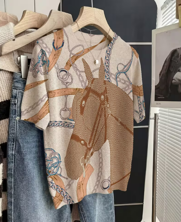 Women's Summer Solstice Printed Short-Sleeve Mesh Top